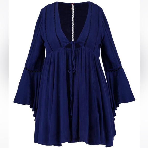 Free People Romeo Navy Blue Ladder Trim Mini Dress S - Picture 8 of 8